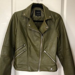 Zara Green Moto Leather Jacket